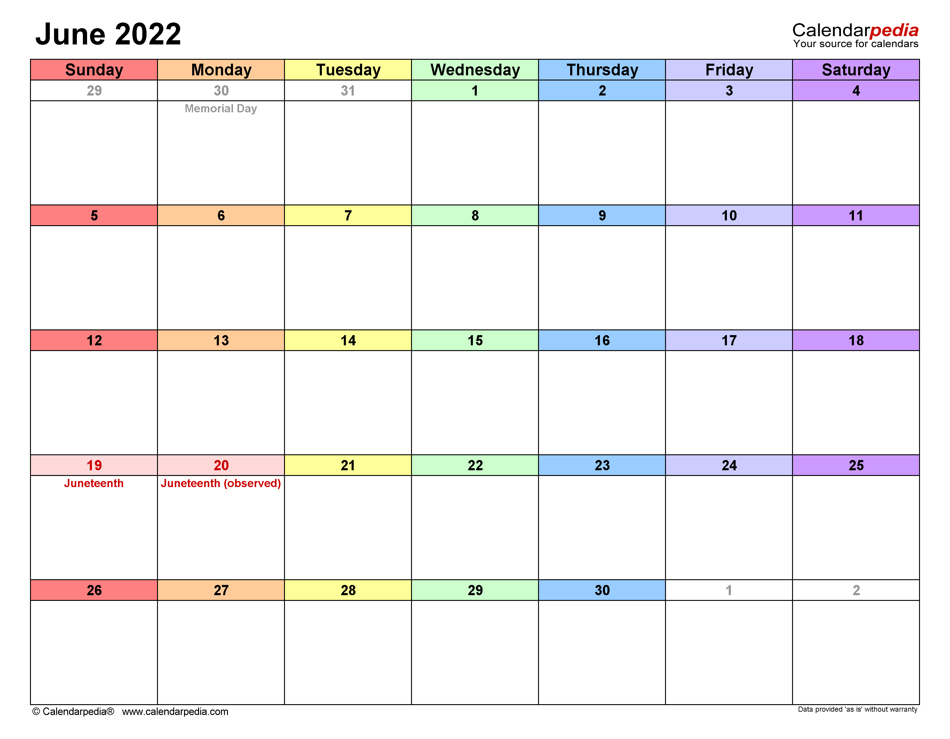 June calendar templates for word excel and pdf