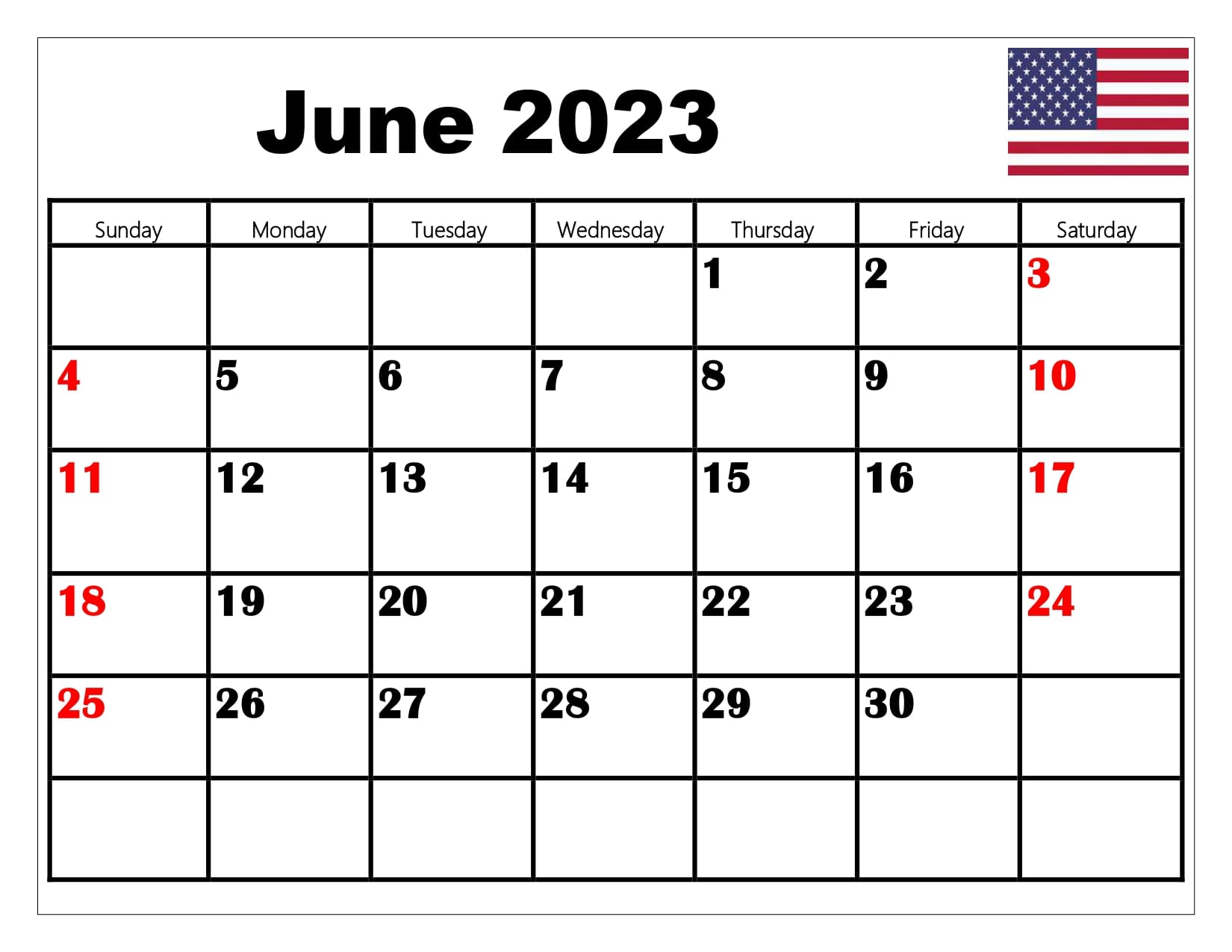 Free june calendar printable pdf with holiday templates