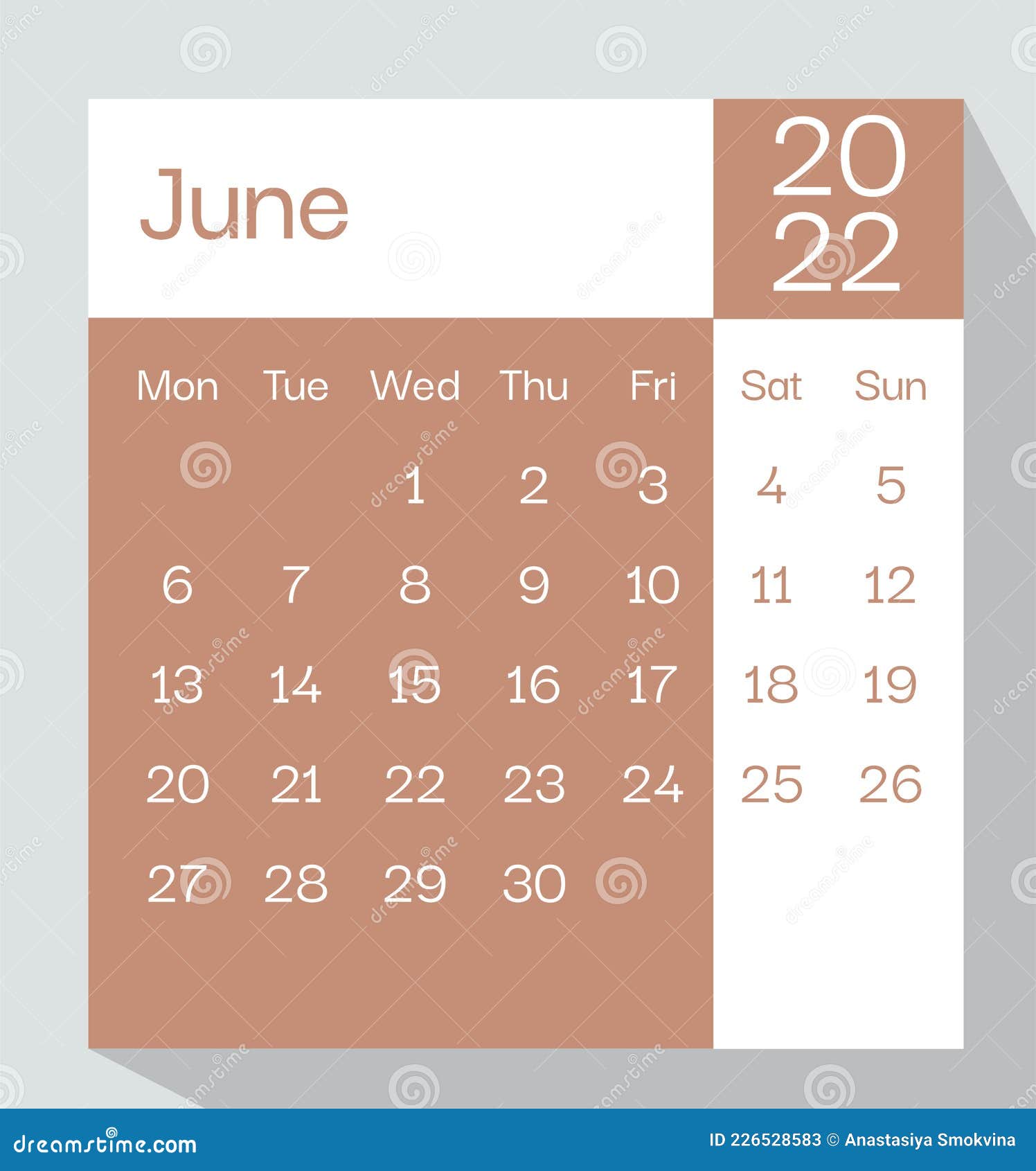 June calendar planner in pastel color week starts on monday template mock up calendar leaf