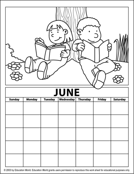 June coloring calendar education world