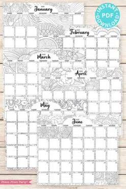 Calendar printable set adult coloring