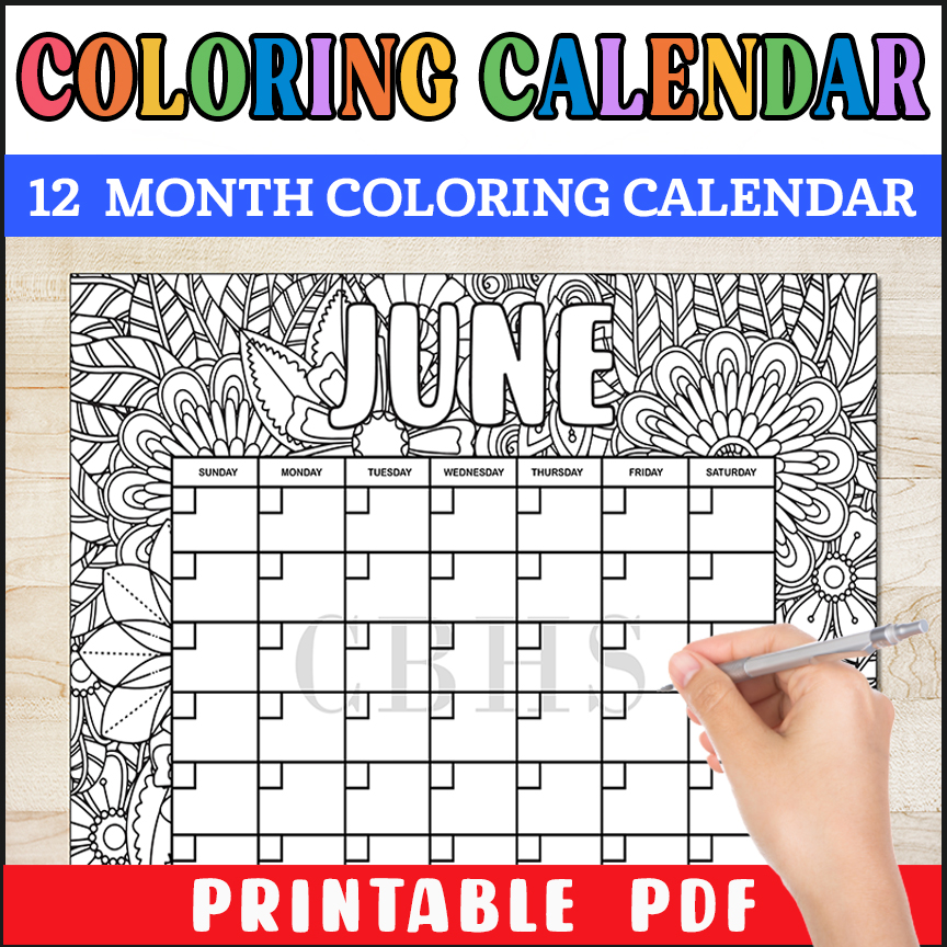 Printable month coloring calendar floral pattern printable flower doodle calendar to color made by teachers