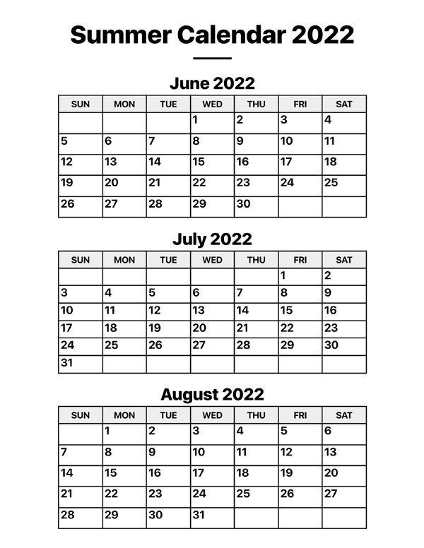 Summer calendar â calendar options