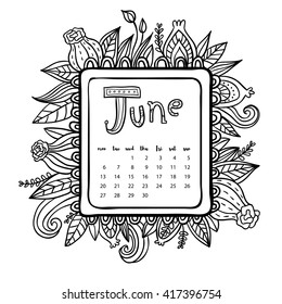 June calendar doodle frame cute stock vector royalty free