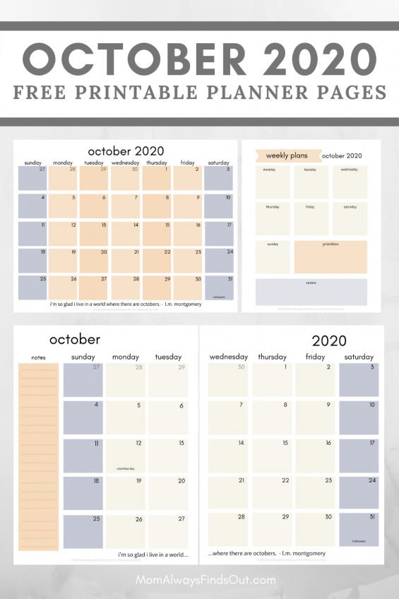 Free printable planner pages october