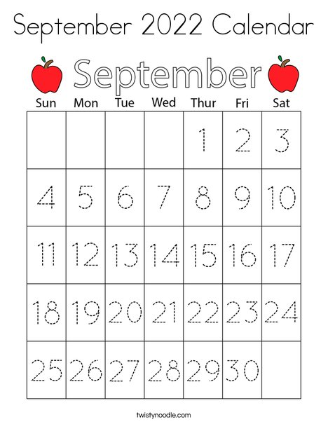 September calendar coloring page