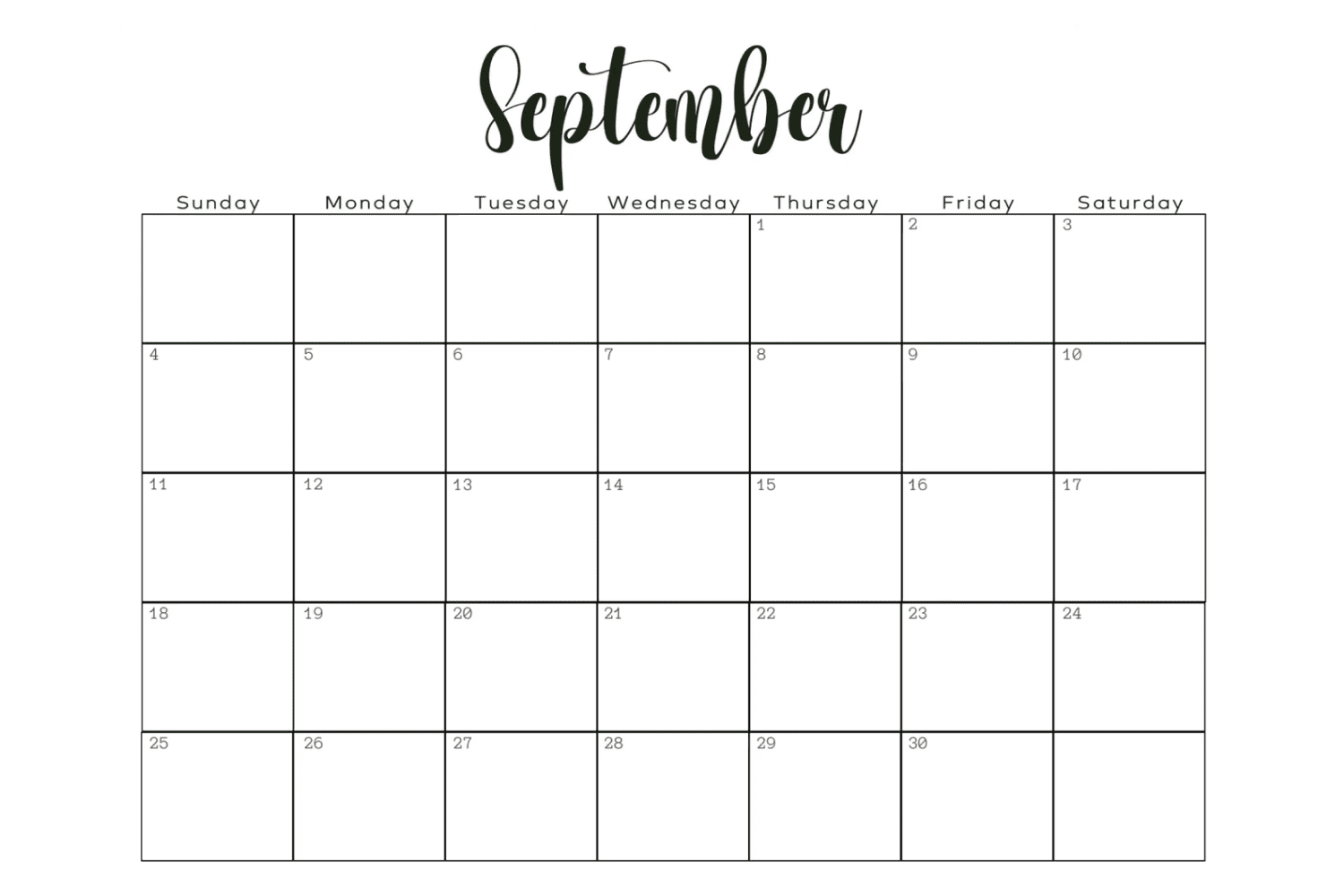 Printable september calendars free premium