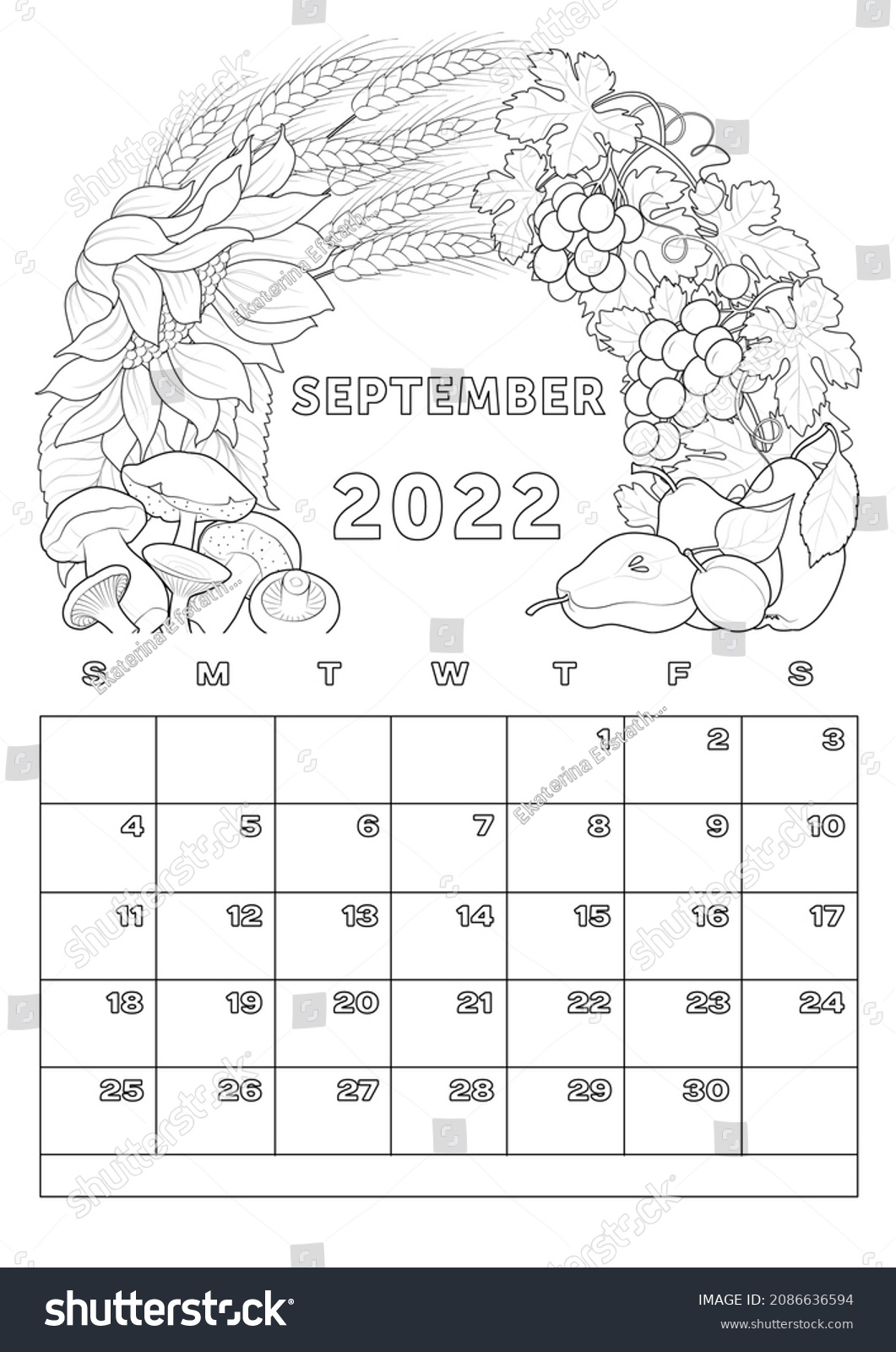 Calendar september calendar coloring stock illustration