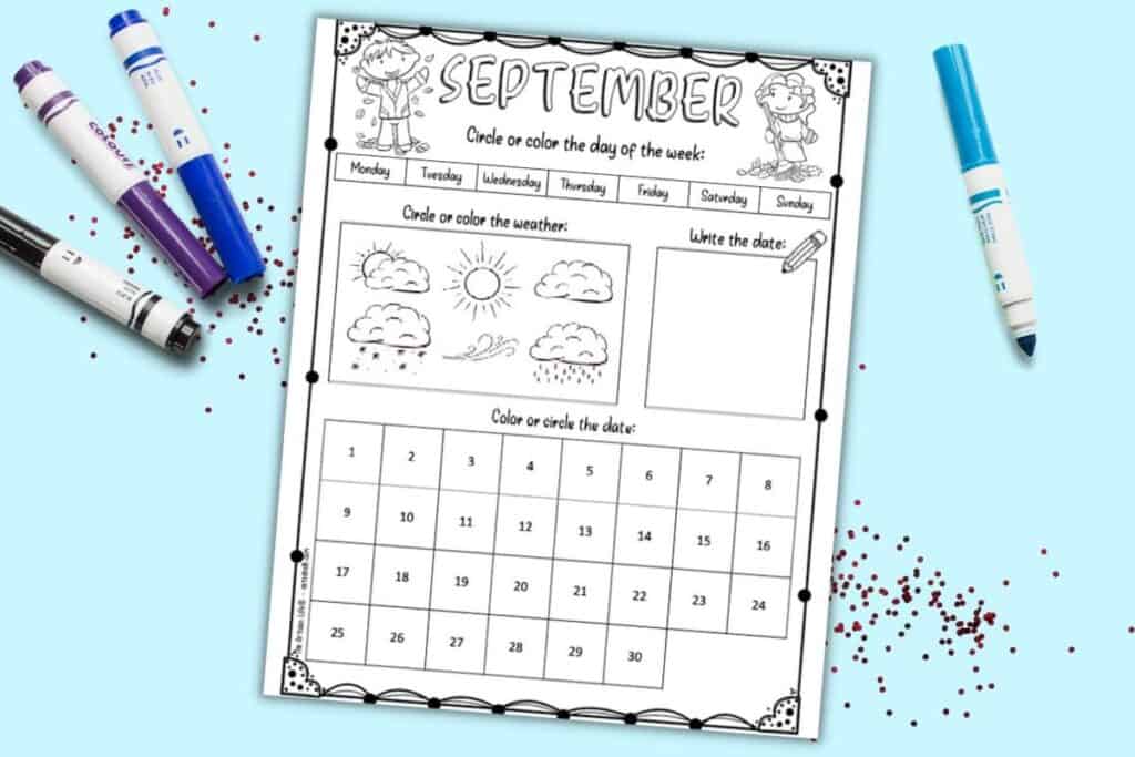 Free printable september calendar worksheet for kids