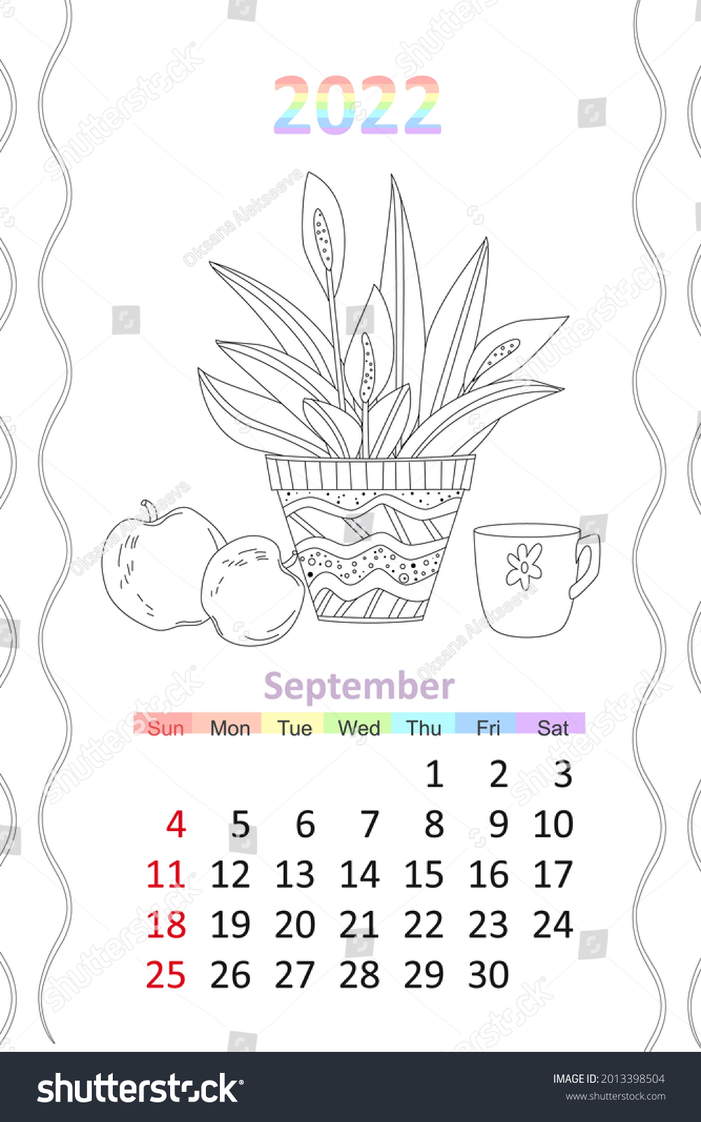 Coloring book calendar cozy window stock vector royalty free