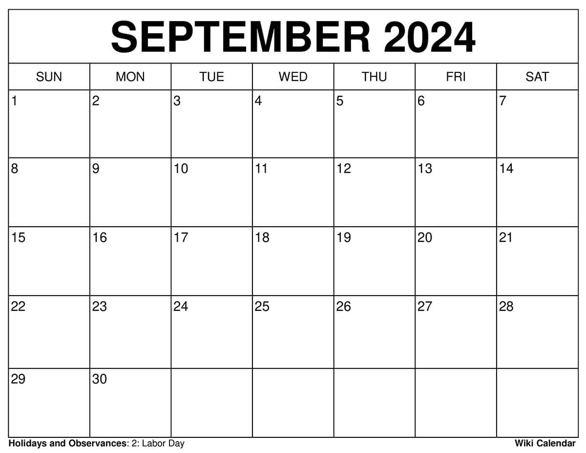 Printable september calendar templates with holidays