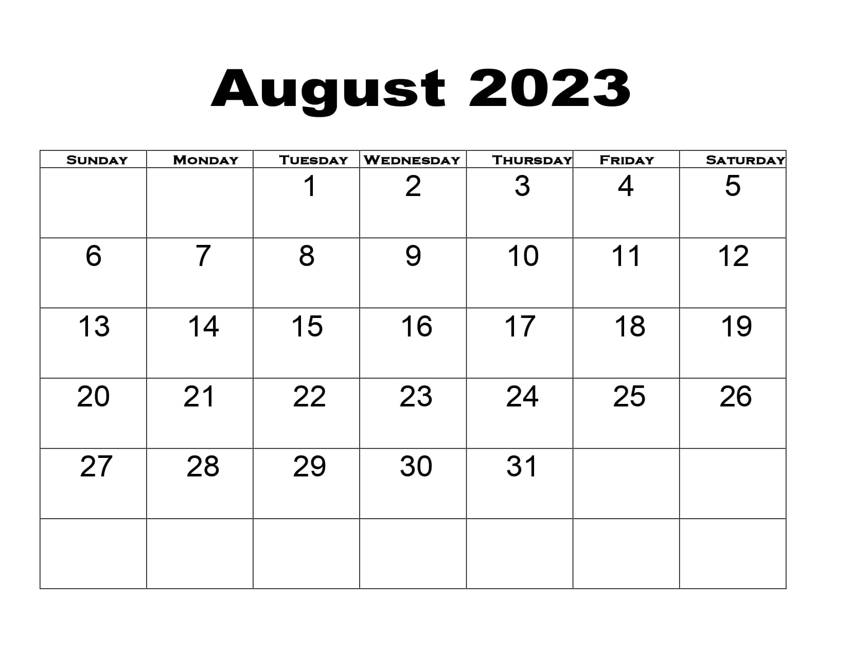 August calendar printable pdf blank templates free