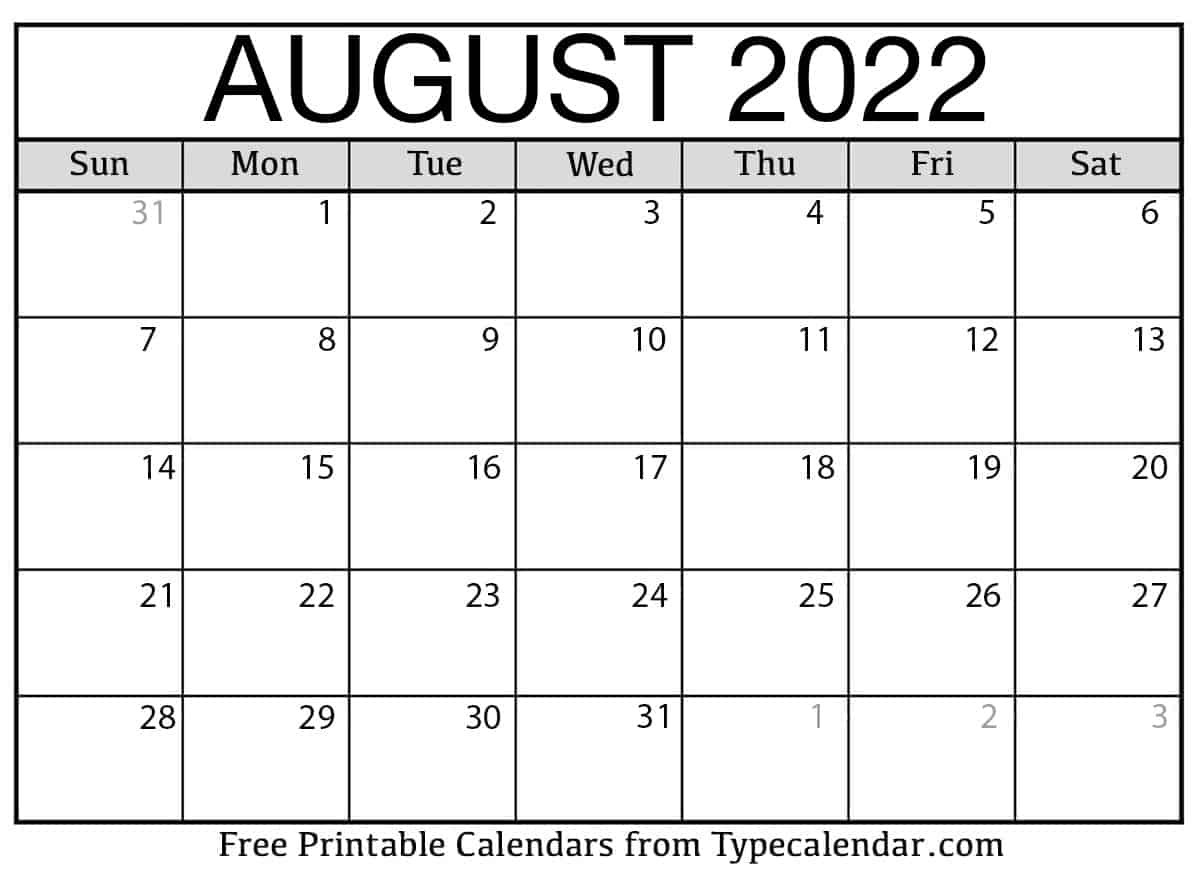 August calendar â