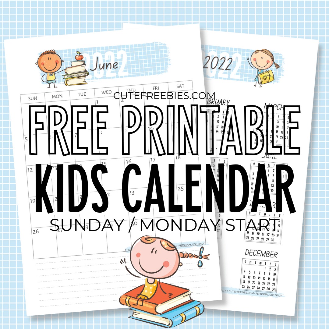 Cute calendar for kids â free printable