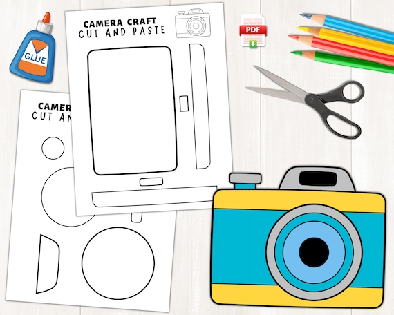 Printable camera craft for kids camera cut paste craft template build a camera camera coloring page us letter size a size