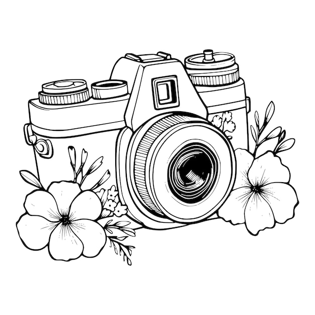 Premium vector camera coloring page drawing for kids