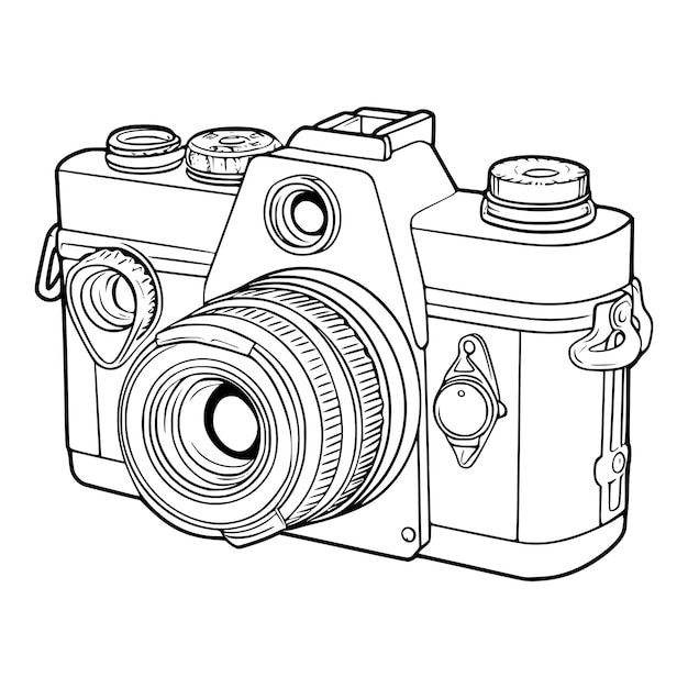 Premium vector camera coloring page drawing for kids