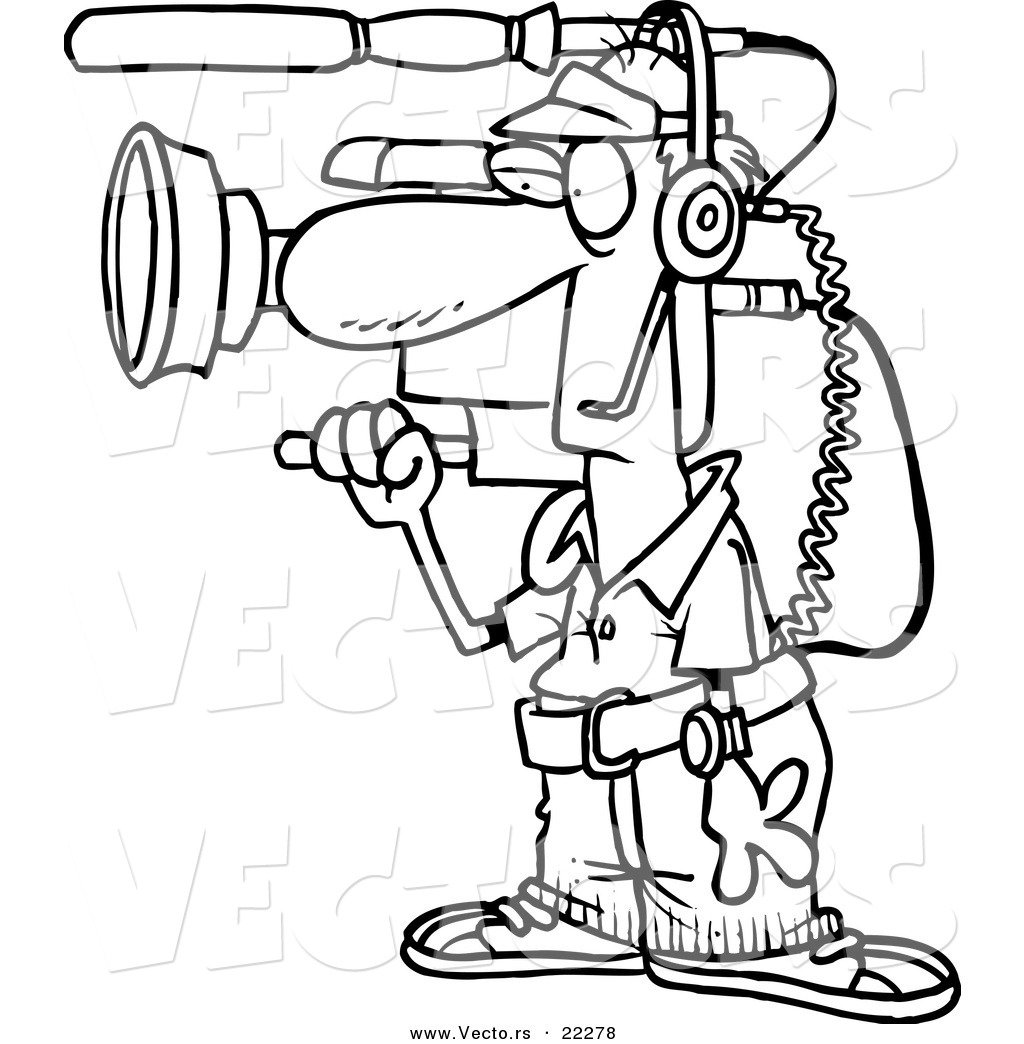 R of a cartoon working camera man