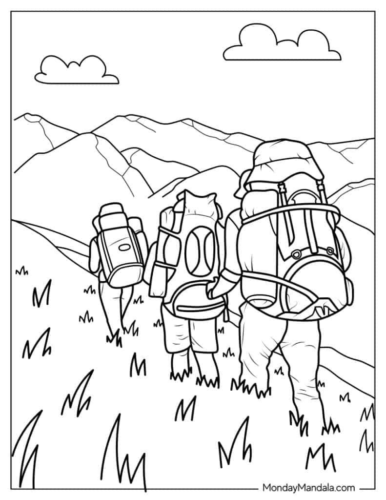 Camping hiking coloring pages free pdf printables