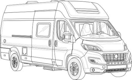 Camper van bus realistic sketch template cartoon vector illustration in black and white for games background pattern decor print for fabrics and other surfaces coloring paper page story book ù ùùø øªøµù ùù ù