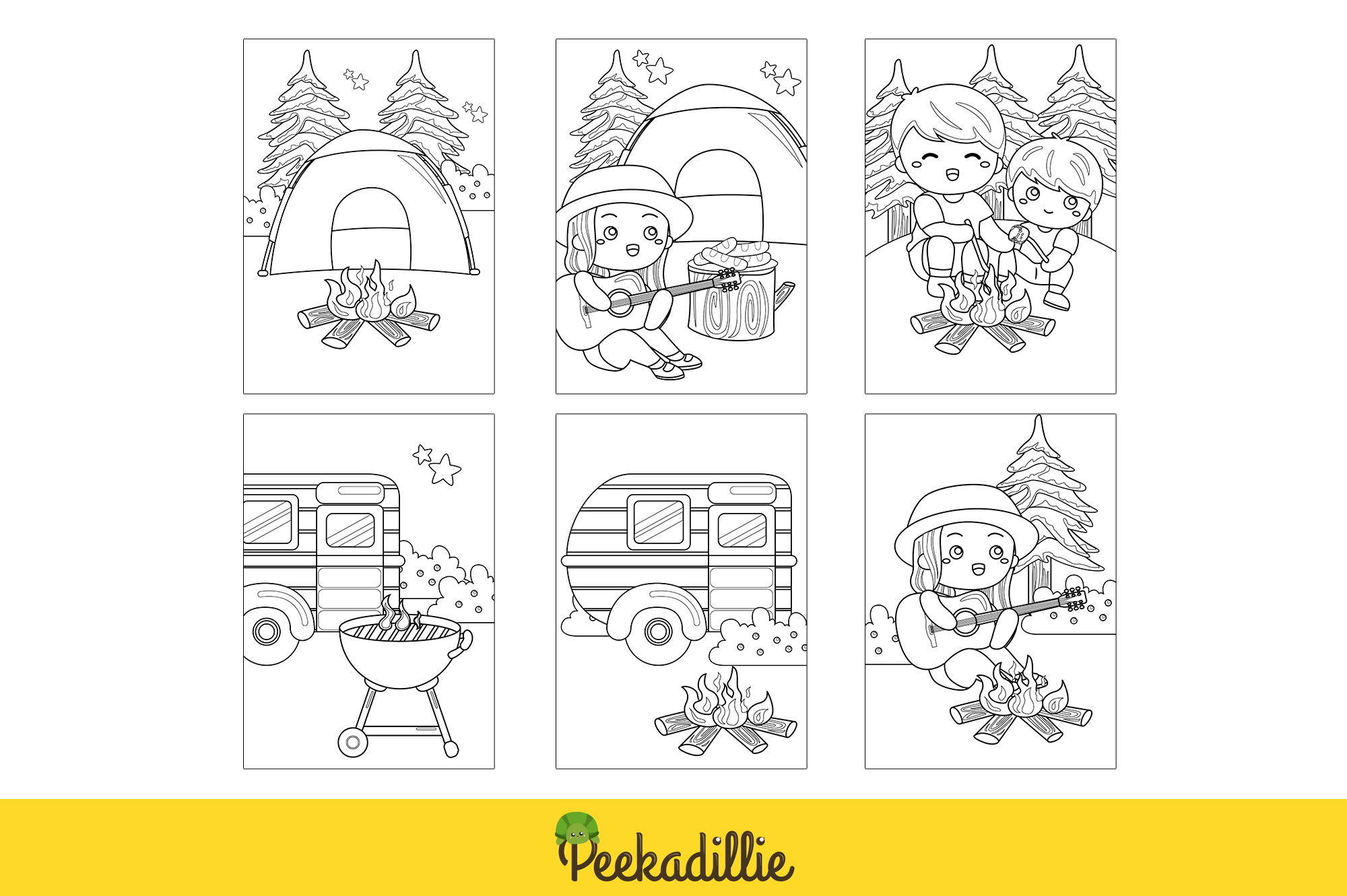 Fun holiday lets go camping outdoor activity coloring pages for kids and adult