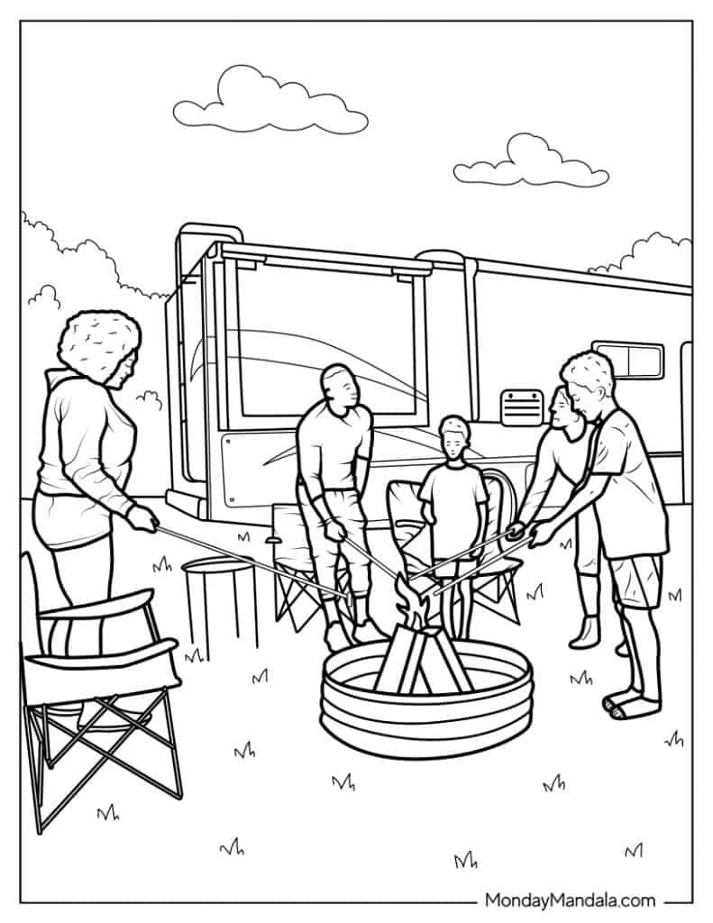 Camping hiking coloring pages free pdf printables