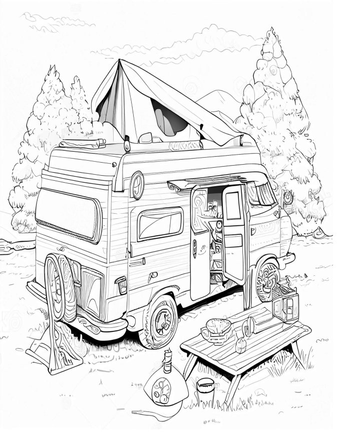 Book camping adult grayscale coloring pages campers travel trailers caravan digital not a physical product