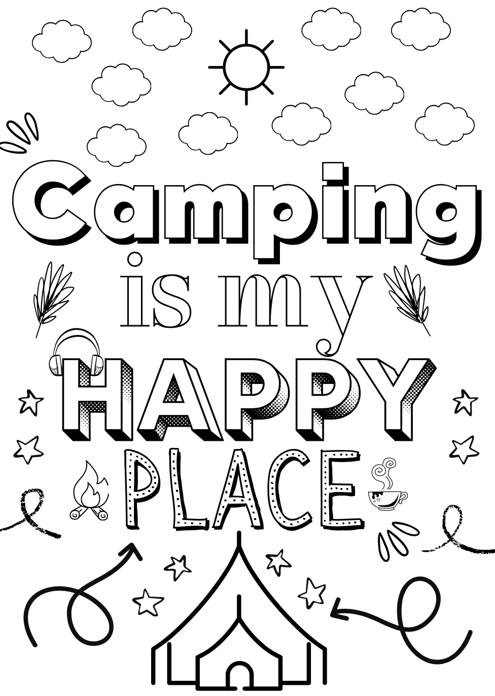 Free camping louring pages for kids