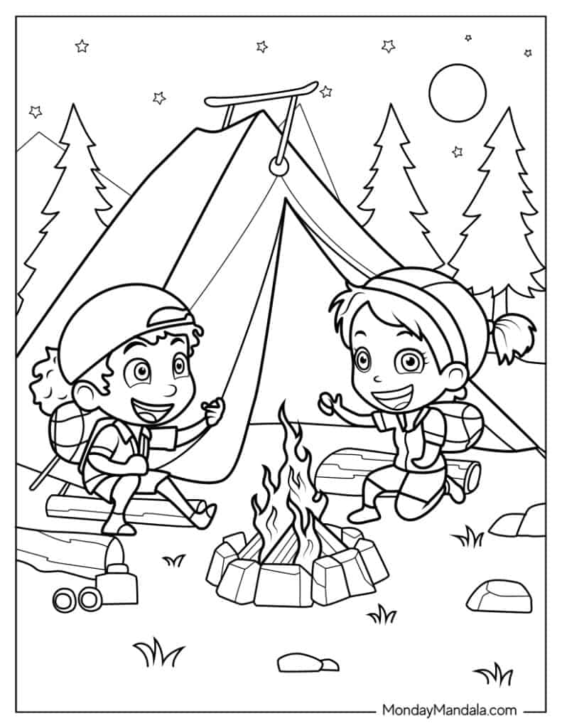 Camping hiking coloring pages free pdf printables