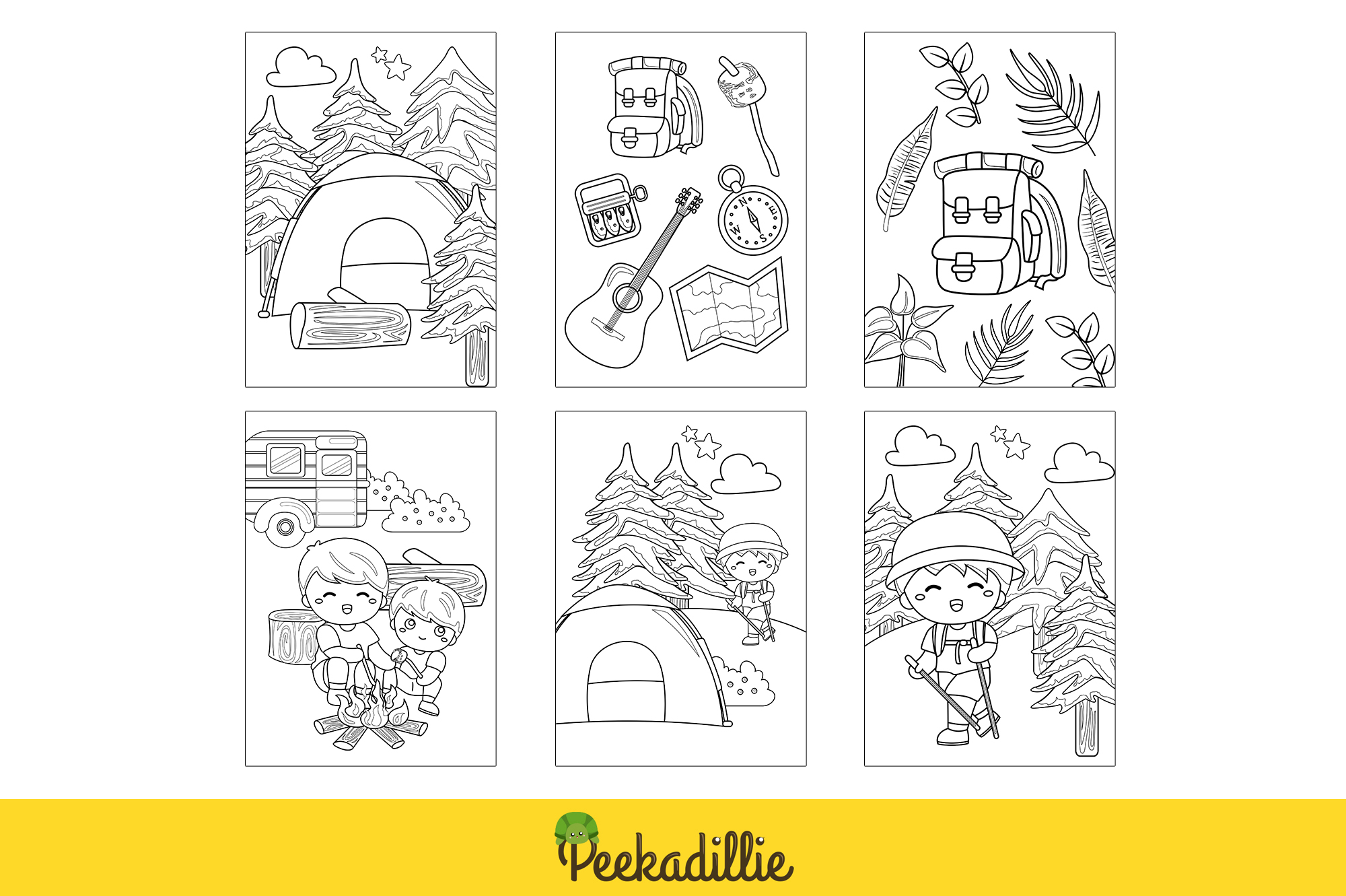 Fun holiday lets go camping outdoor activity coloring pages for kids and adult