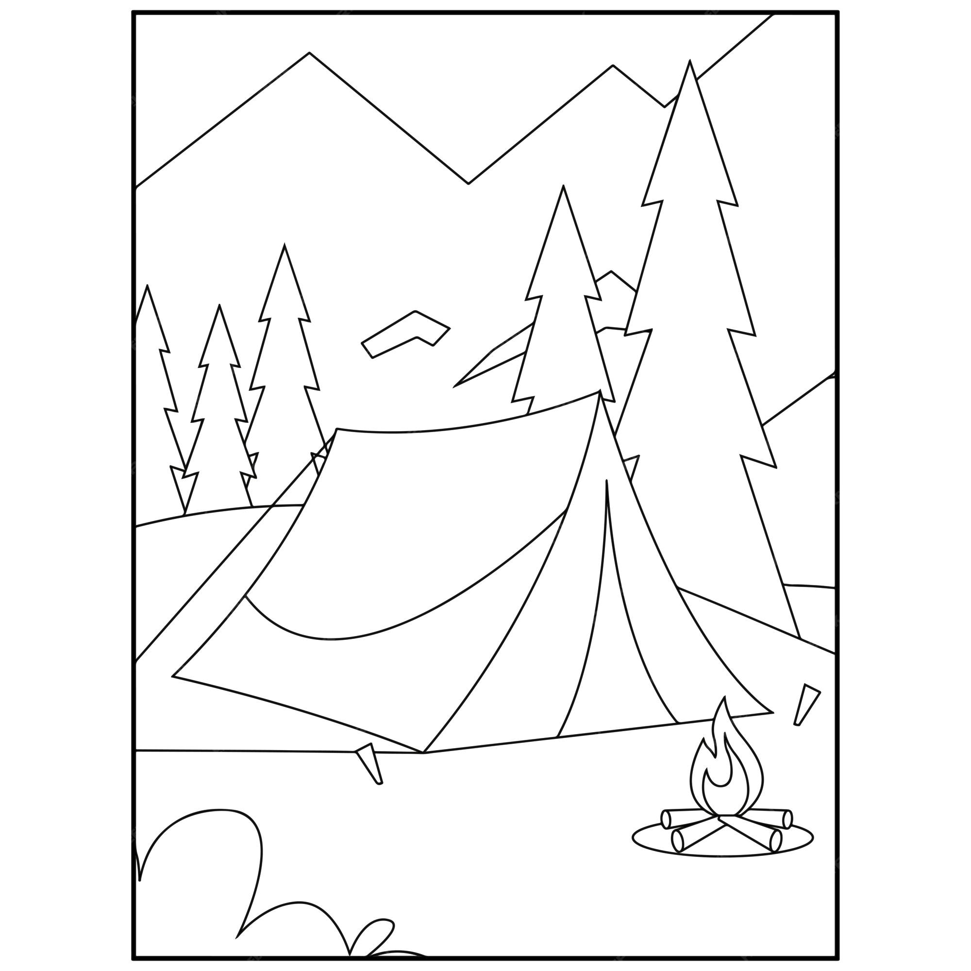 Premium vector printable camping coloring pages for kids premium vector