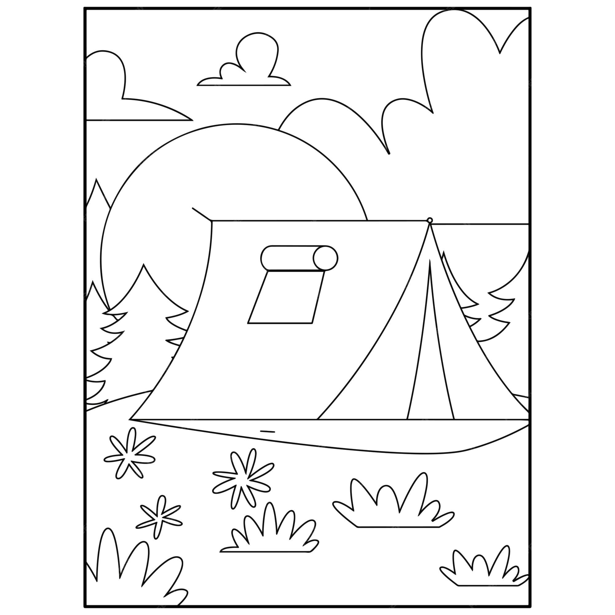 Premium vector printable camping coloring pages for kids premium vector