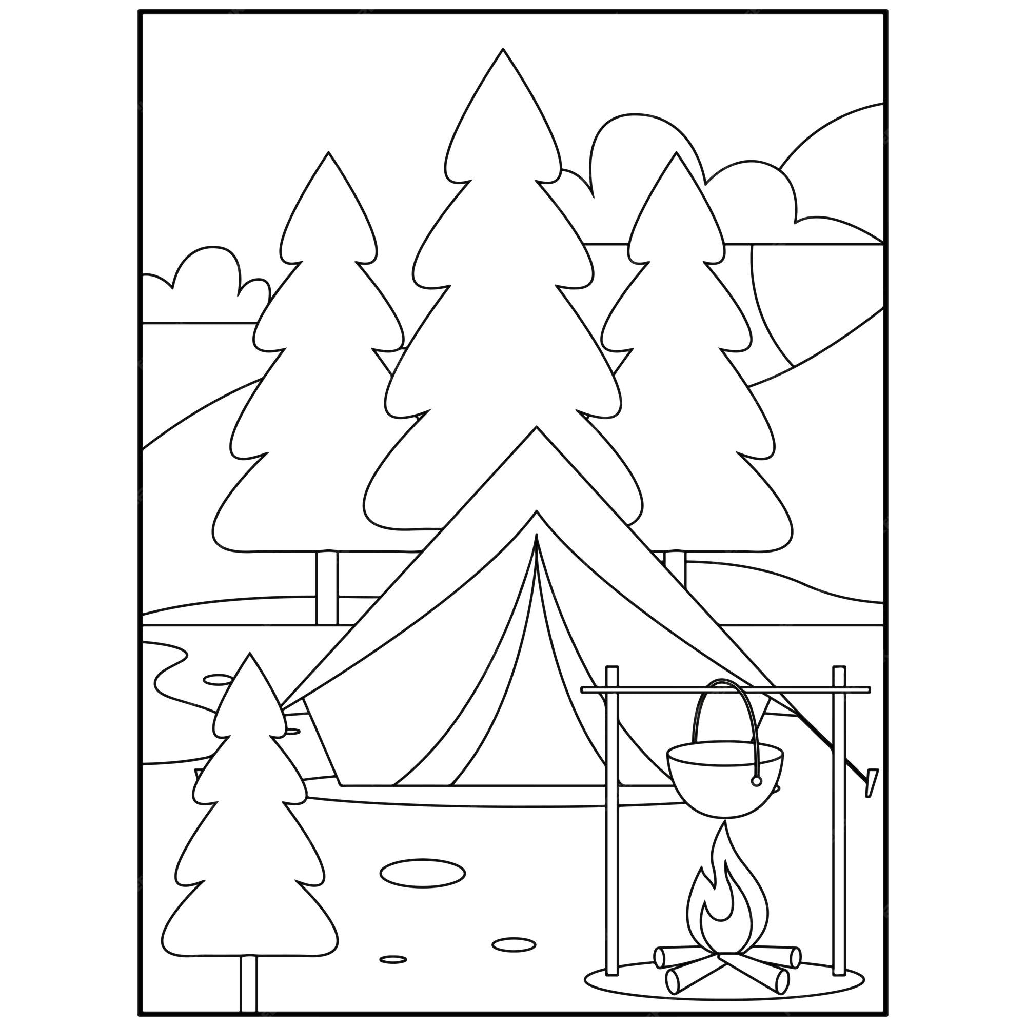 Premium vector printable camping coloring pages for kids premium vector