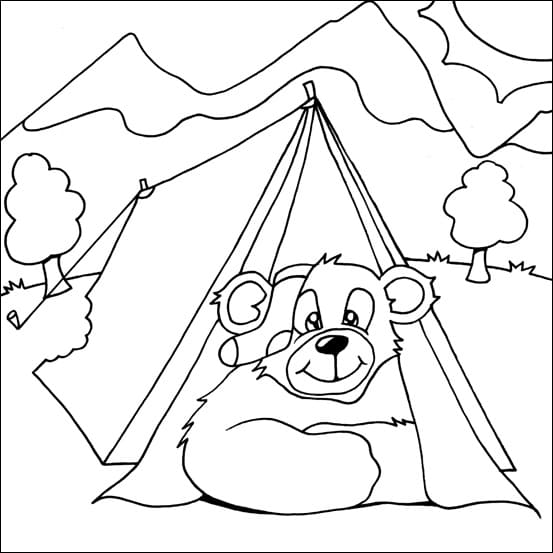 Bear camping coloring page