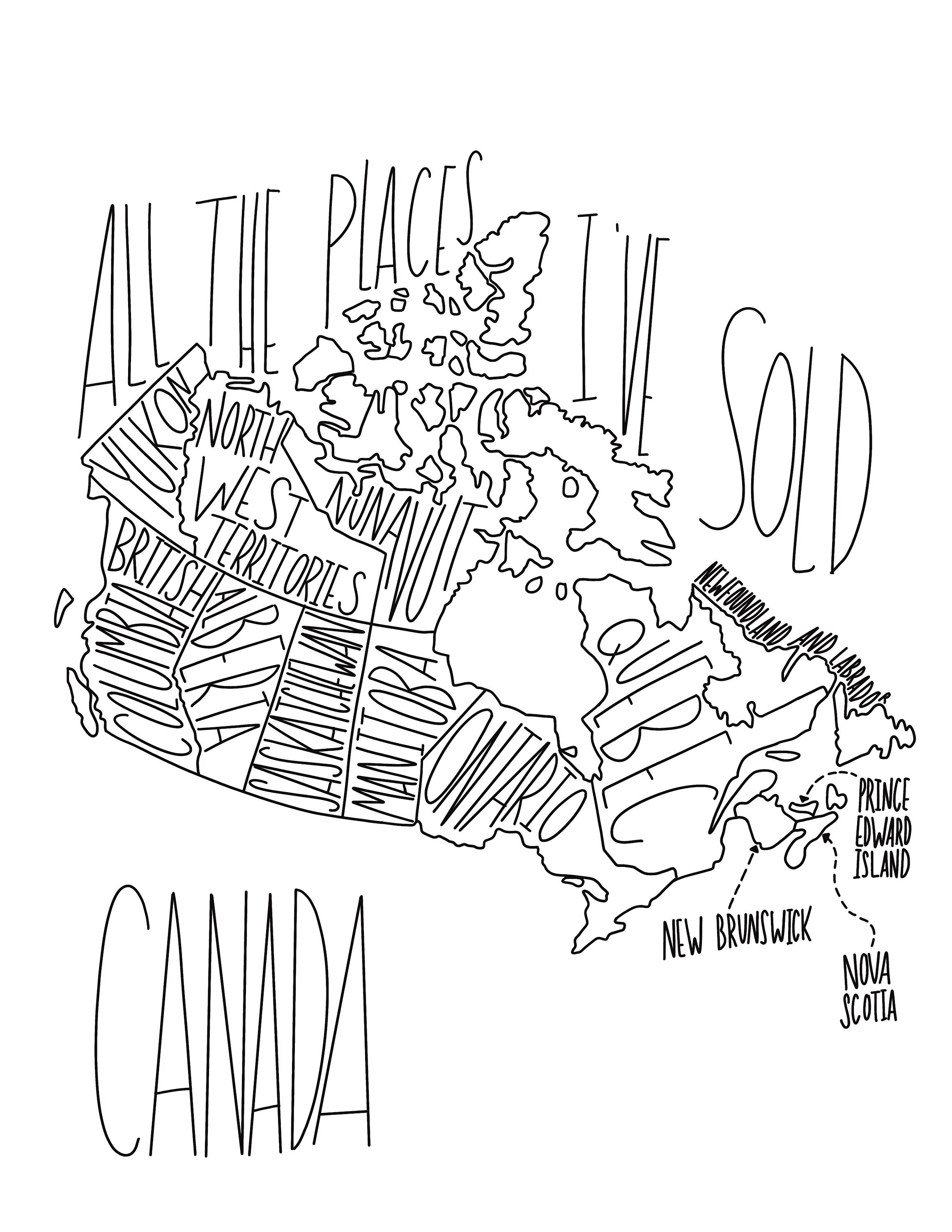 Digital download canada map canadian map all the places i have sold map small business map coloring sheet map where i have sold