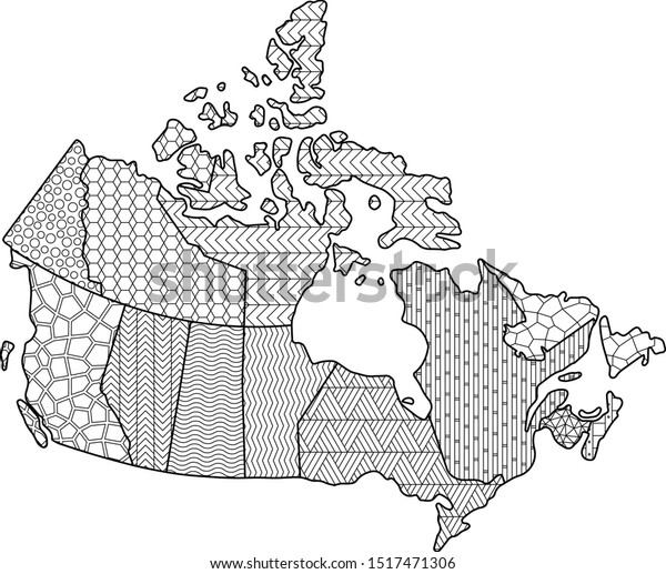 Coloring page canada map administrative division stock vector royalty free