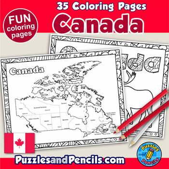 Canada coloring page activity bundle pages to color canadian zentangle