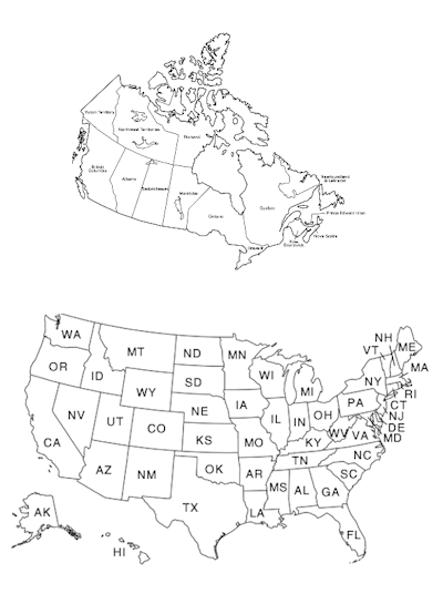 Maps of us and canada with labels â the trip clip