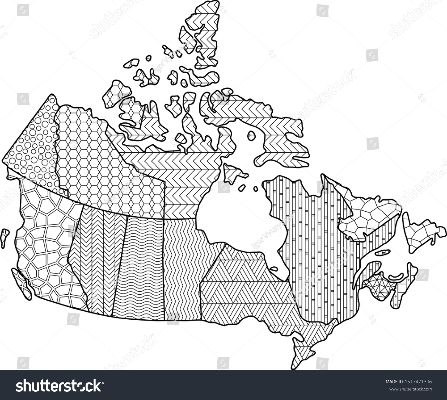 Coloring page canada map administrative division stock vector royalty free