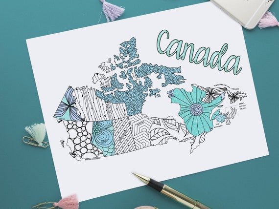 Canada map printable coloring page sales tracker instant download