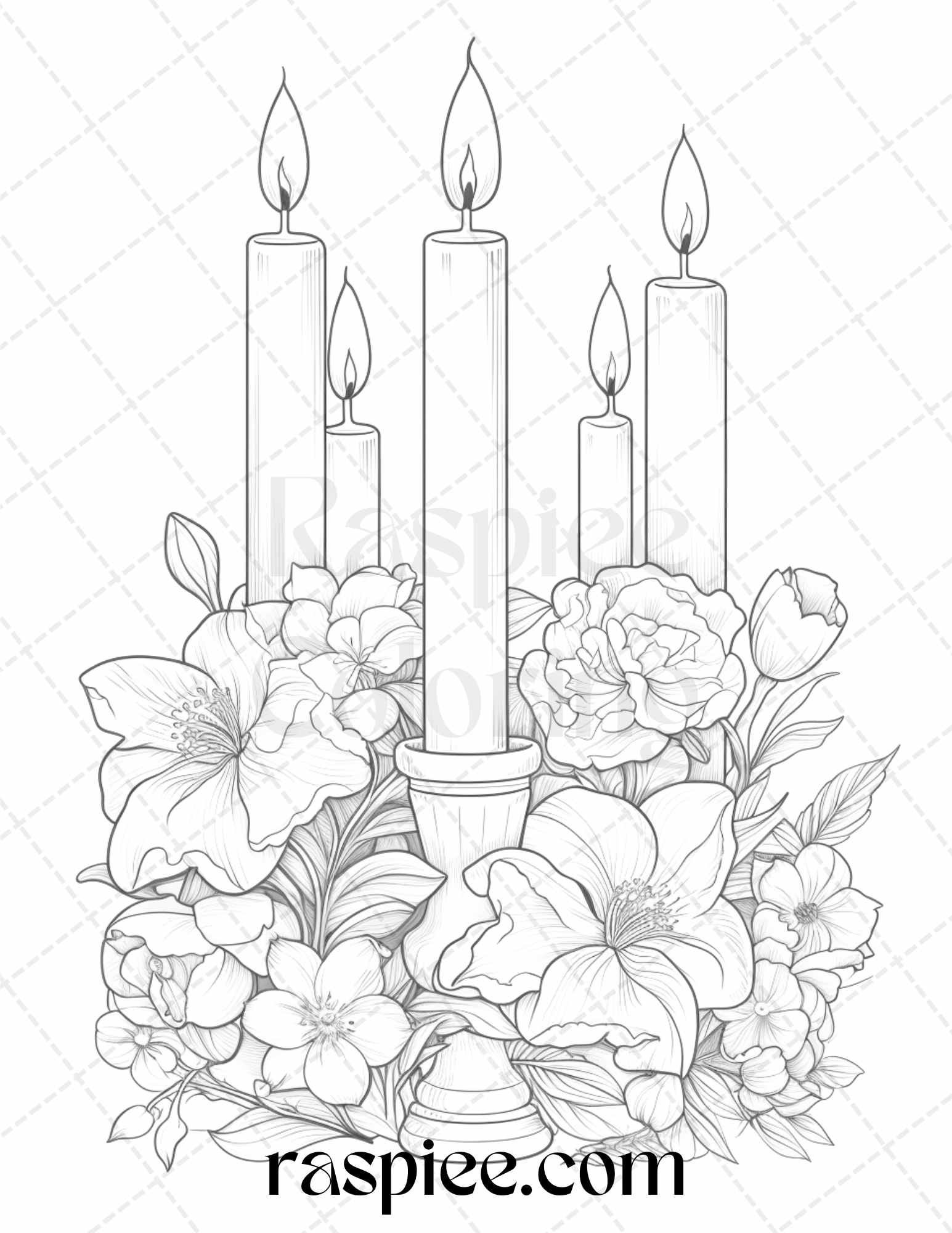 Flower candles grayscale coloring pages printable for adults pdf f â coloring