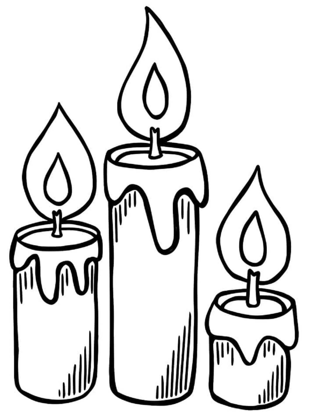 Hand draw three candles coloring page