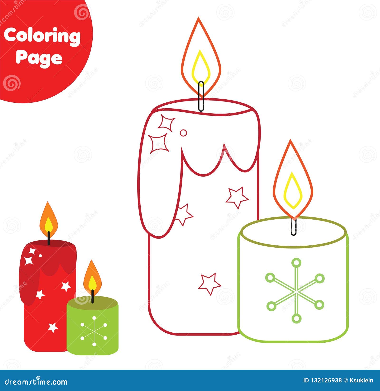 Coloring page educational game for children color candles drawing kids printable activity christmas and new year holidays stock vector