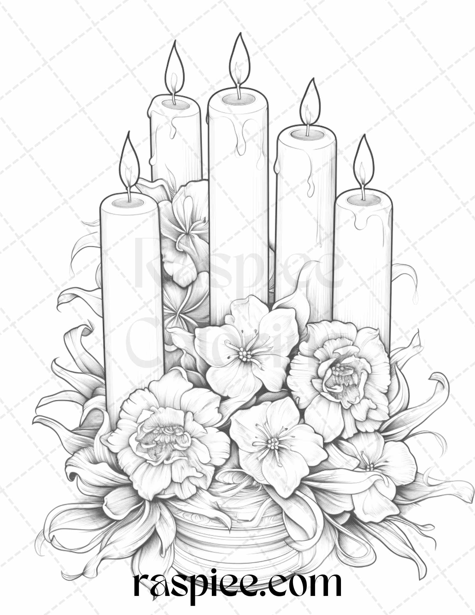 Flower candles grayscale coloring pages printable for adults pdf f â coloring