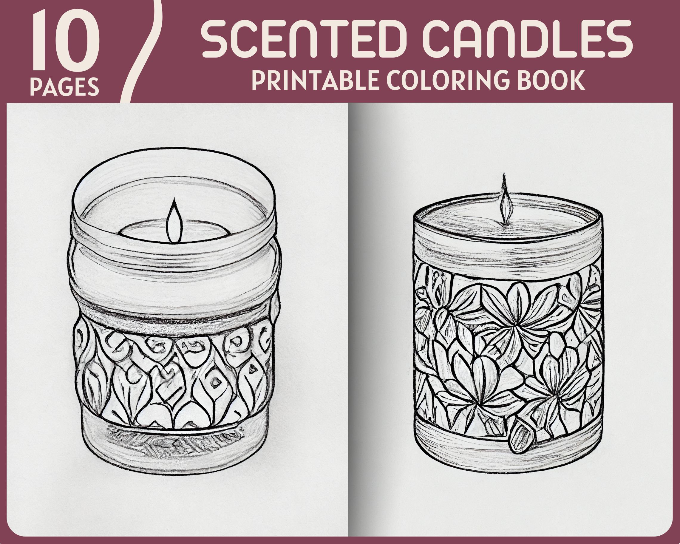 Scented candles coloring pages printable candle coloring book grayscale candles digital coloring page