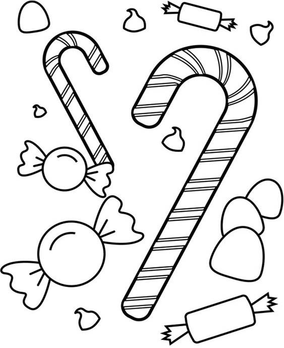 Free easy to print candy cane coloring pages