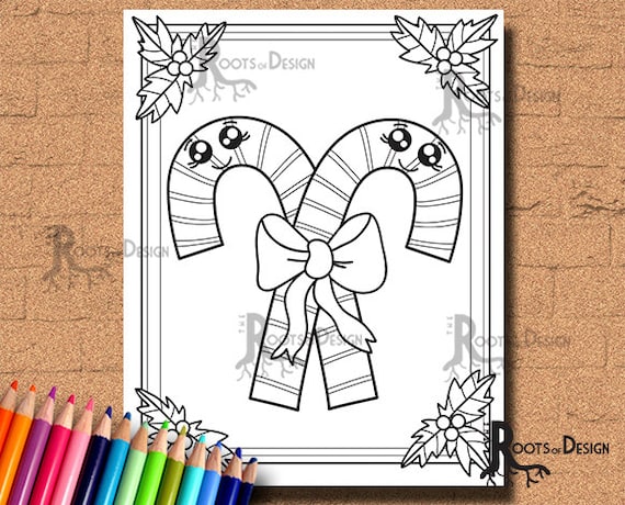 Instant download candy canes coloring page print doodle art printable