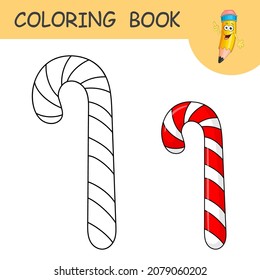 Coloring book cartoon candy cane colorless stock vector royalty free