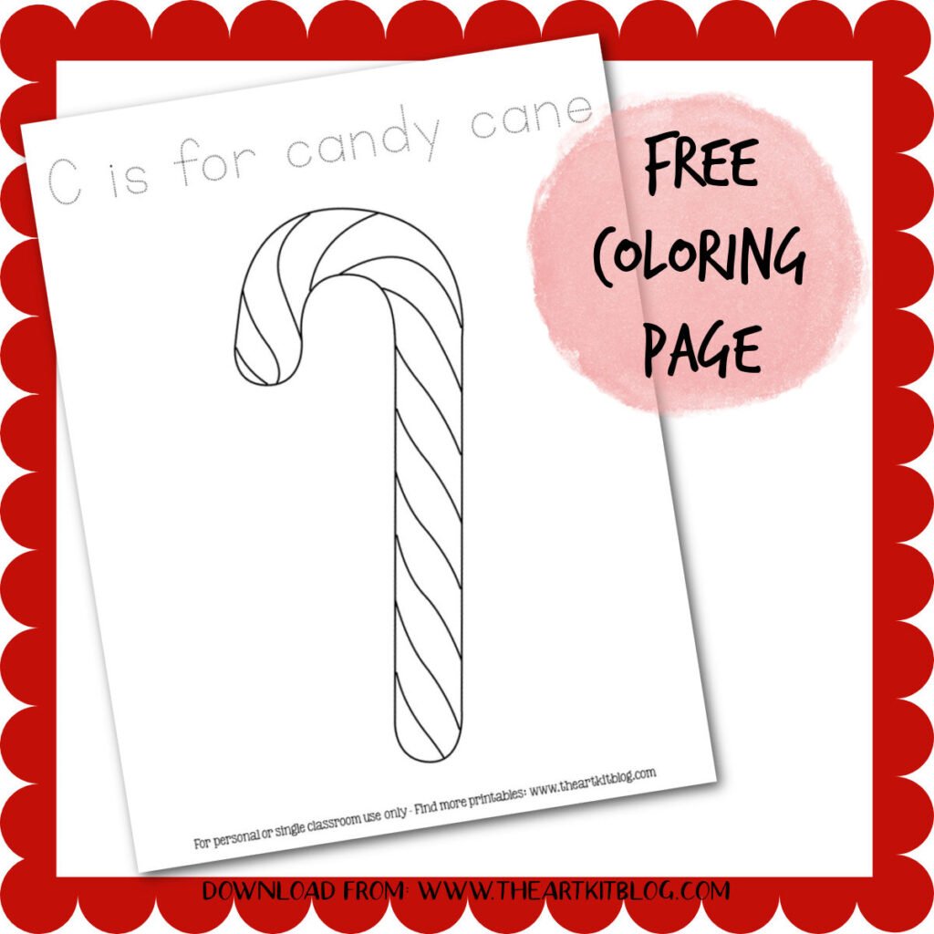 C is for candy cane coloring page worksheet â the art kit