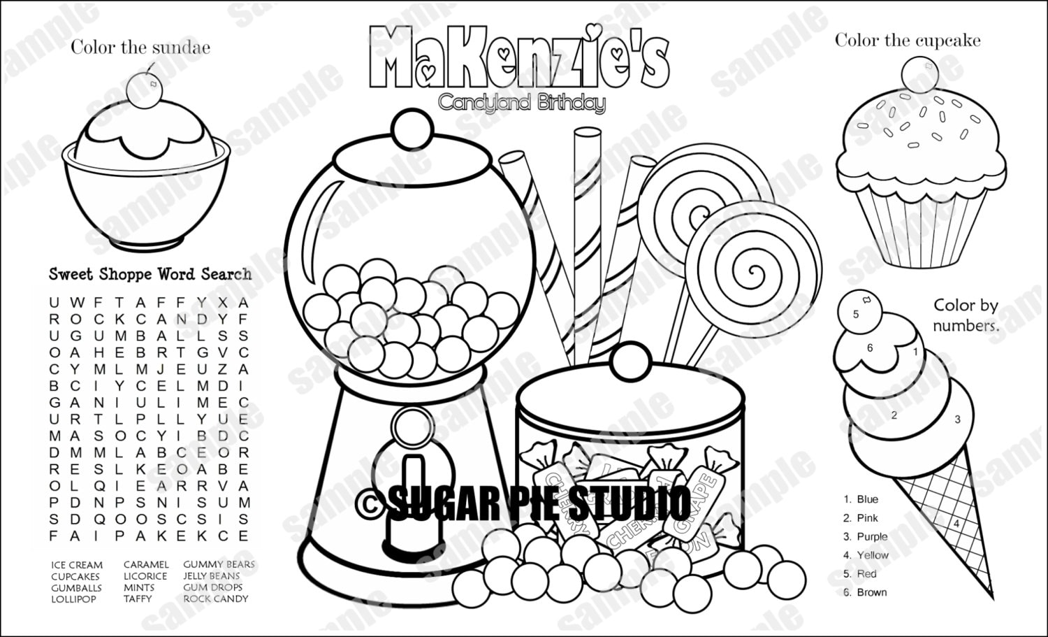 Personalized sweet shoppe coloring page coloring page candyland gift colouring activity sheet personalized printable template